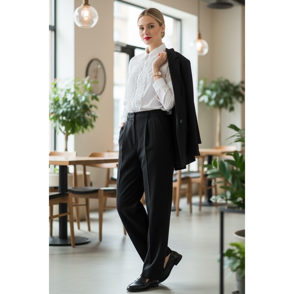 White 100% Cotton Women's L Ruffle Tuxedo Shirt Button-Down Blouse Karen Scott